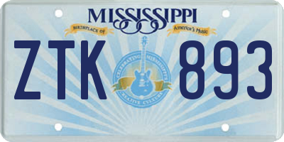 MS license plate ZTK893
