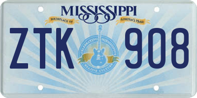 MS license plate ZTK908