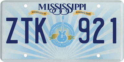 MS license plate ZTK921