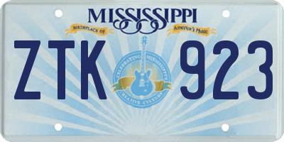 MS license plate ZTK923