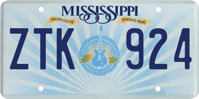 MS license plate ZTK924