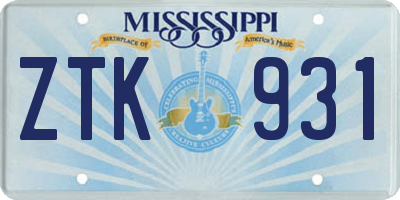 MS license plate ZTK931