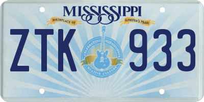 MS license plate ZTK933