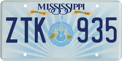 MS license plate ZTK935