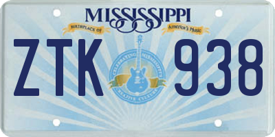 MS license plate ZTK938
