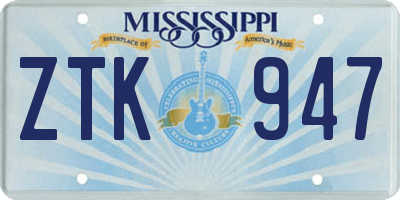 MS license plate ZTK947