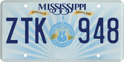 MS license plate ZTK948