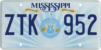 MS license plate ZTK952