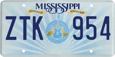 MS license plate ZTK954