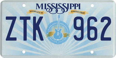 MS license plate ZTK962