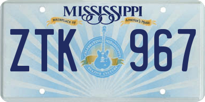 MS license plate ZTK967