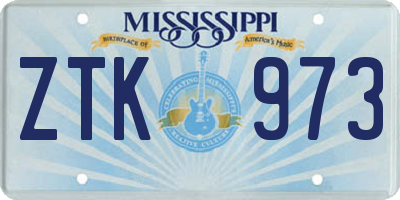 MS license plate ZTK973
