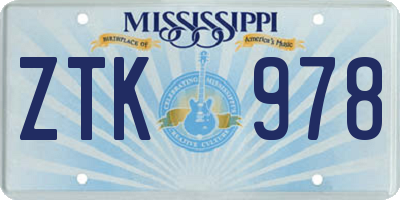 MS license plate ZTK978