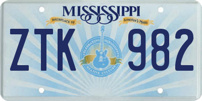 MS license plate ZTK982