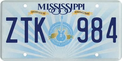 MS license plate ZTK984