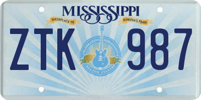MS license plate ZTK987