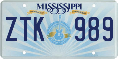 MS license plate ZTK989