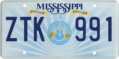 MS license plate ZTK991