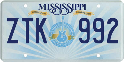 MS license plate ZTK992