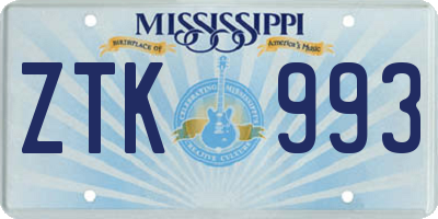 MS license plate ZTK993