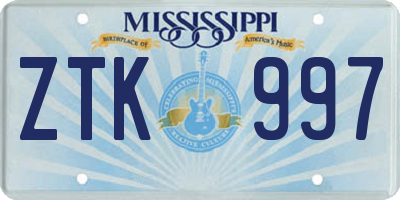 MS license plate ZTK997