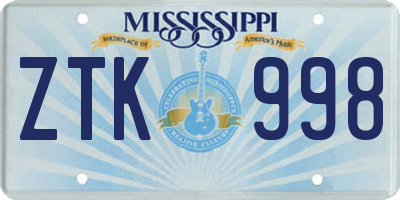 MS license plate ZTK998
