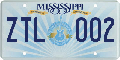 MS license plate ZTL002