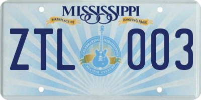 MS license plate ZTL003