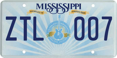 MS license plate ZTL007