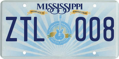 MS license plate ZTL008
