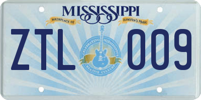 MS license plate ZTL009