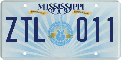 MS license plate ZTL011