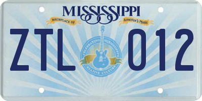 MS license plate ZTL012