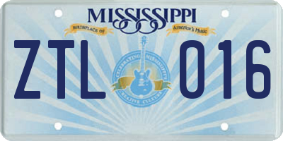 MS license plate ZTL016