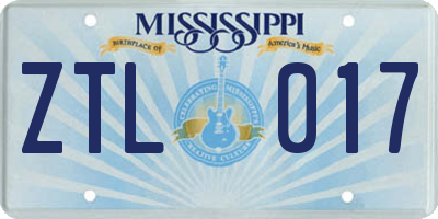 MS license plate ZTL017