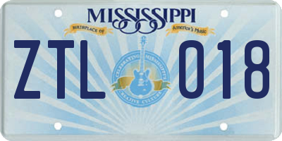 MS license plate ZTL018