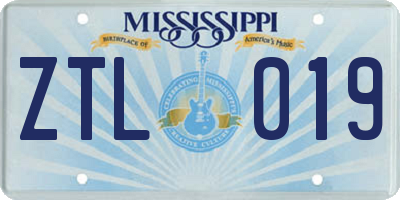 MS license plate ZTL019