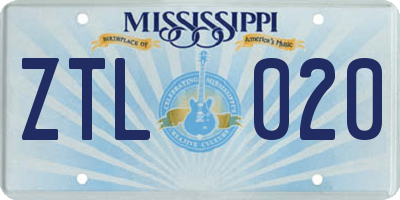 MS license plate ZTL020