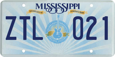 MS license plate ZTL021
