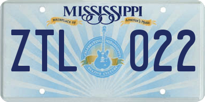 MS license plate ZTL022
