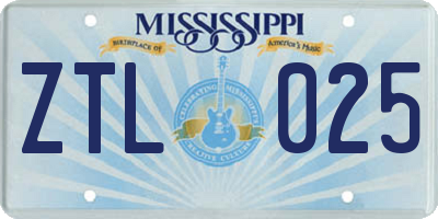 MS license plate ZTL025