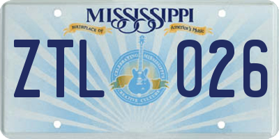 MS license plate ZTL026