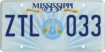 MS license plate ZTL033