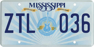 MS license plate ZTL036