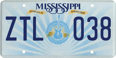 MS license plate ZTL038