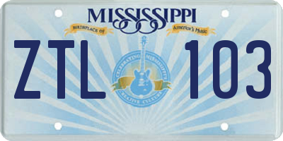MS license plate ZTL103