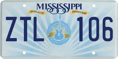 MS license plate ZTL106