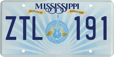 MS license plate ZTL191