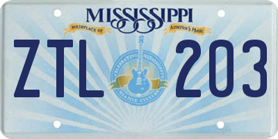 MS license plate ZTL203