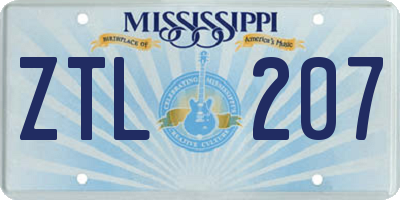 MS license plate ZTL207